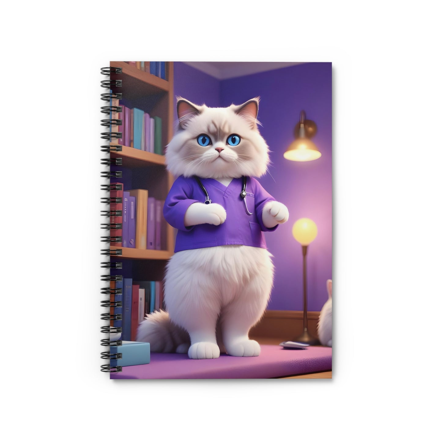 Spiral Notebook with Medical Cat Illustration