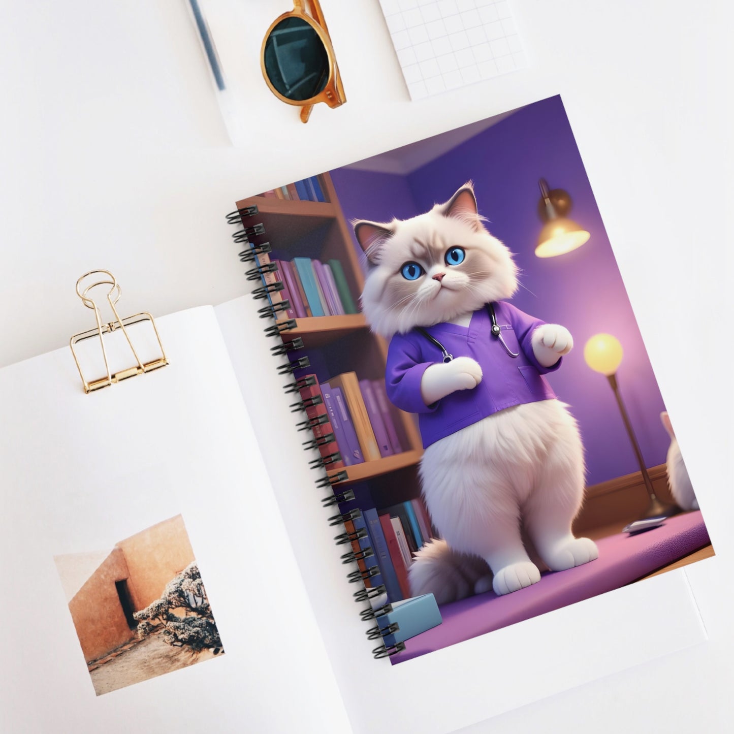 Spiral Notebook with Medical Cat Illustration