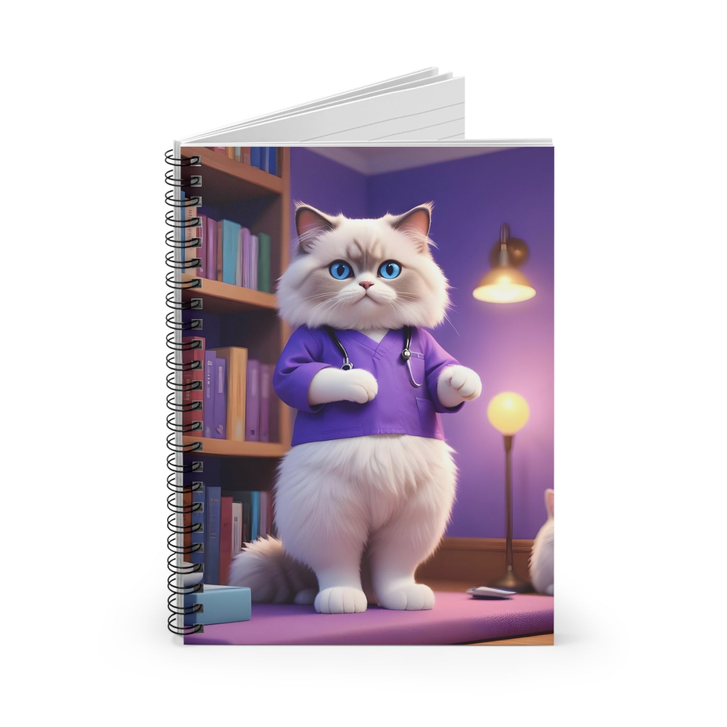 Spiral Notebook with Medical Cat Illustration