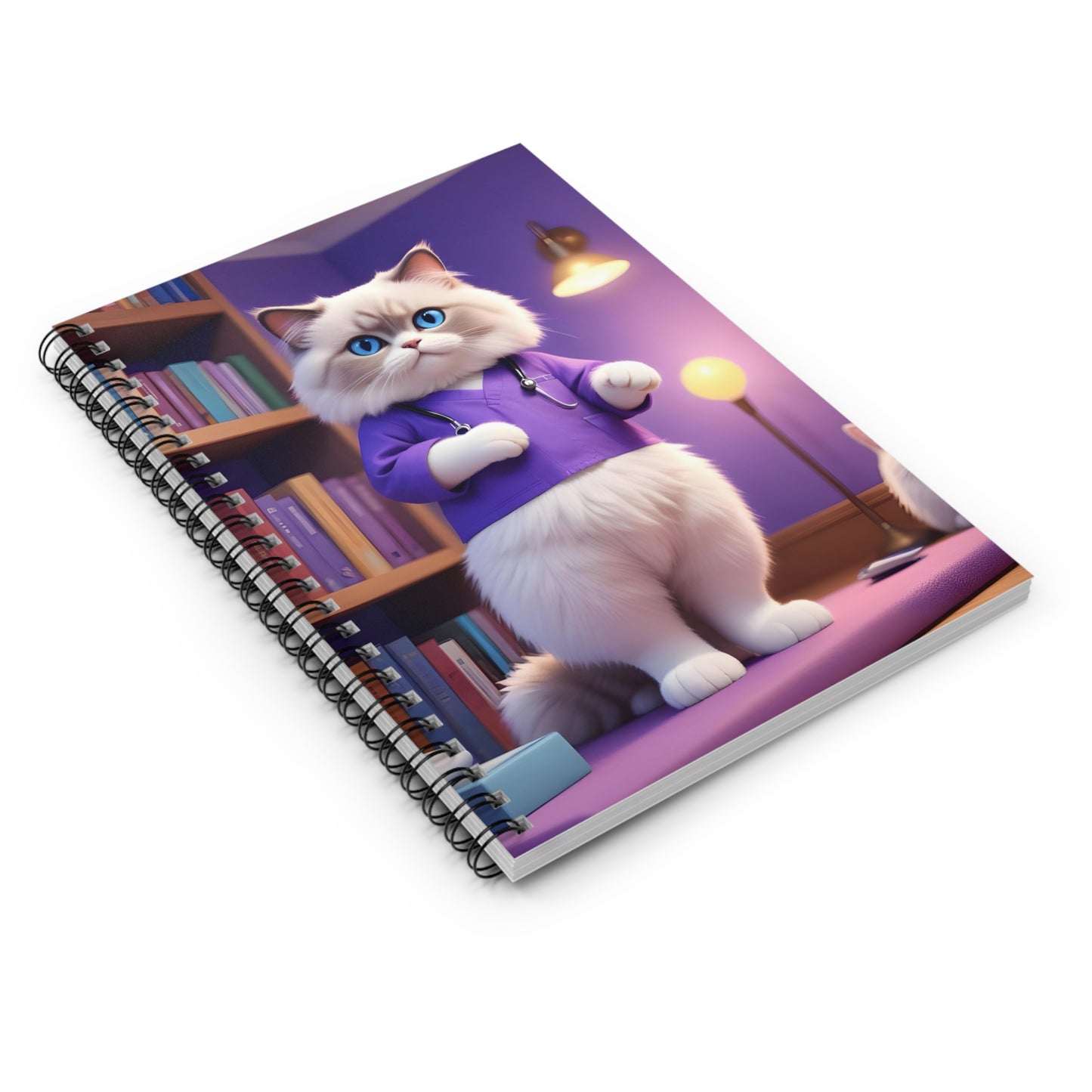 Spiral Notebook with Medical Cat Illustration