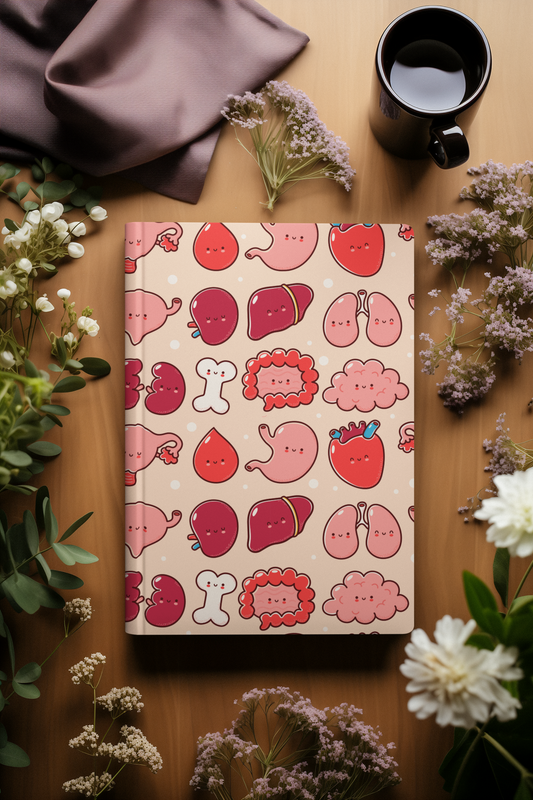 Cute journal with cartoon organ illustrations.