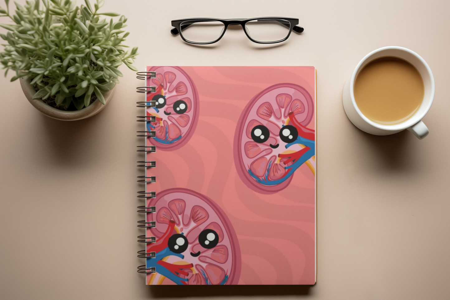 Kidneys Cartoon Illustration - Ruled Line Spiral Notebook